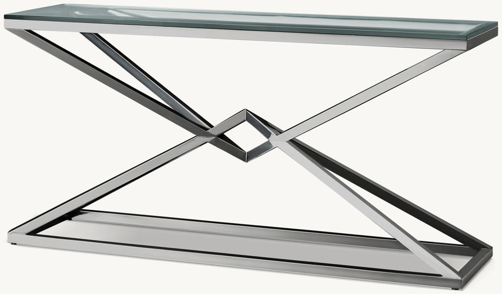 Detail view of Empire Console Table showing finish console design