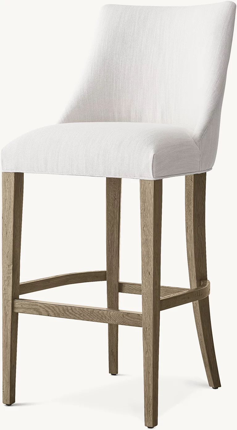 Detail view of Ella Armless Fabric Bar & Counter Stool showing oak bar stool design