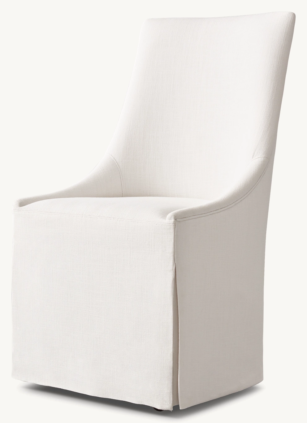 Detail view of Ella Skirted Fabric Dining Side Chair showing oak side chair design