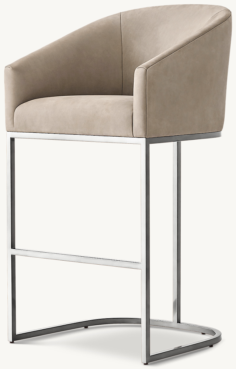 Detail view of Emery Barrelback Slope Arm Fabric Bar & Counter Stool showing fabric bar stool design