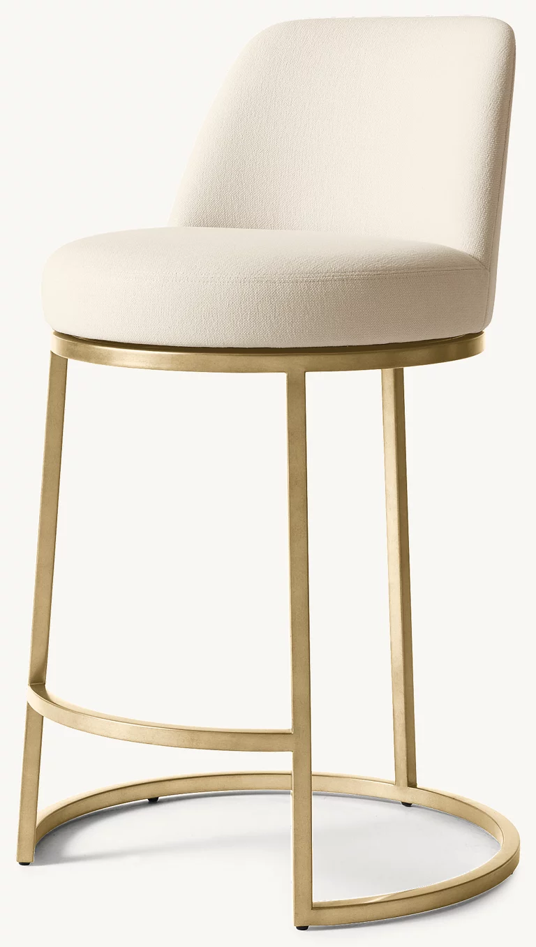 Detail view of Emery Curved-Back Armless Fabric Bar & Counter Stool showing fabric bar stool design