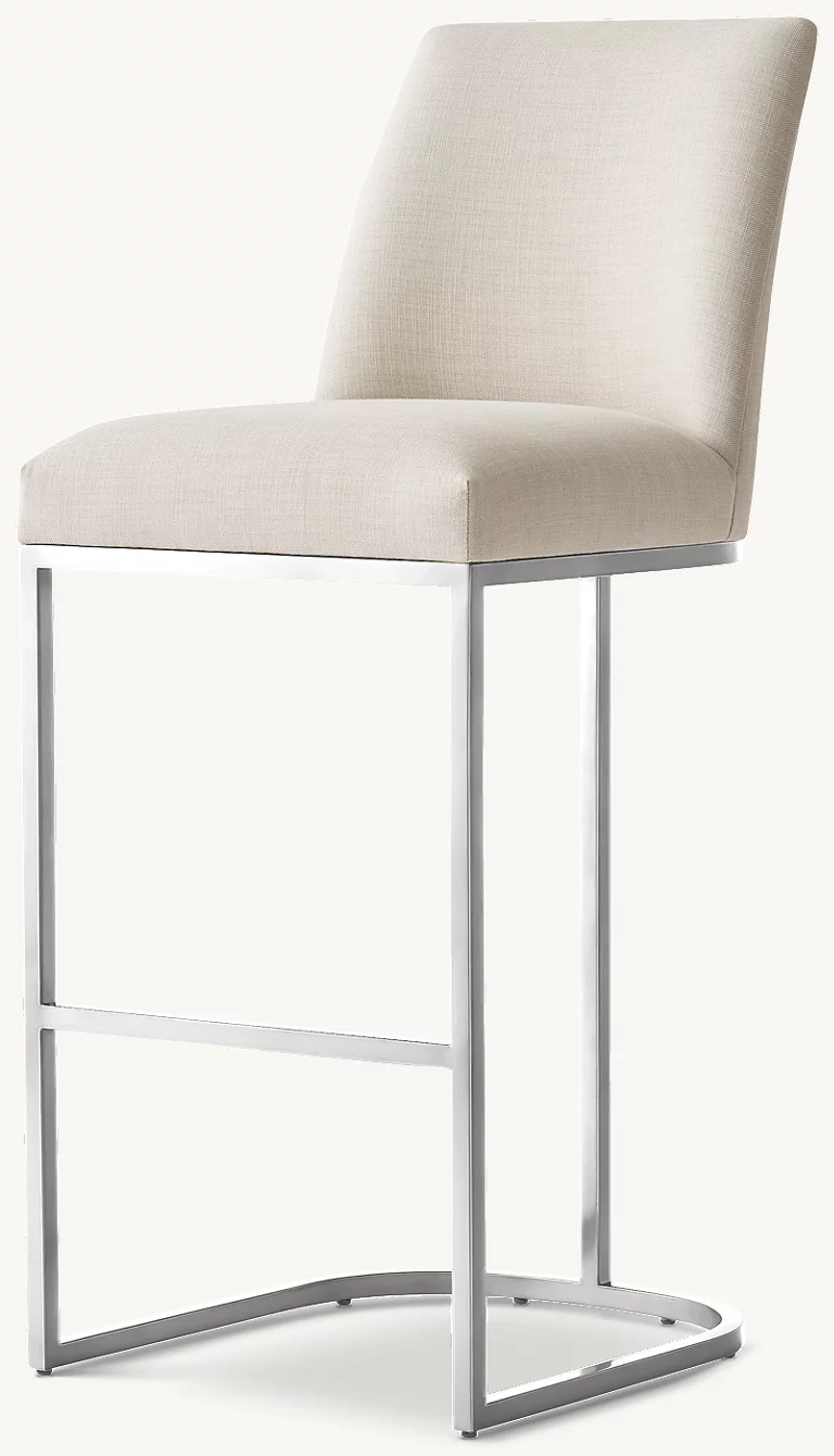 Detail view of Emery Curved-Back Armless Fabric Bar & Counter Stool showing fabric bar stool design