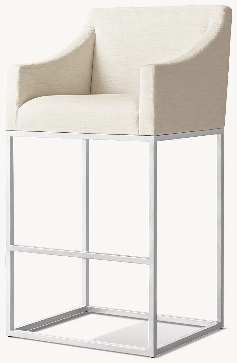 Detail view of Emery Slope Arm Fabric Bar & Counter Stool showing fabric bar stool design