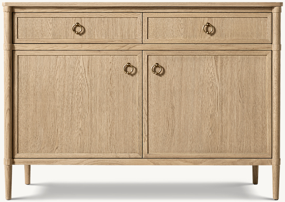 Detail view of Francois Double-Door Sideboard With Drawers showing oak sideboard design
