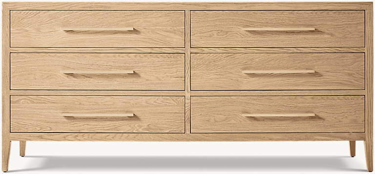 Detail view of French Contemporary 6-Drawer Dresser showing oak dresser design