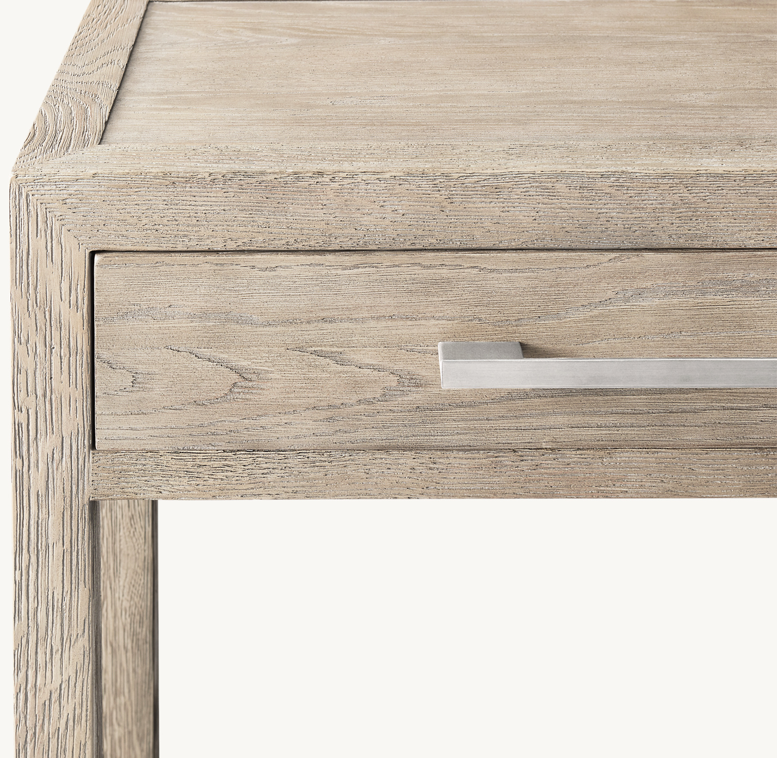 Detail view of French Contemporary Console Table 2-Drawer Console Table showing oak console design