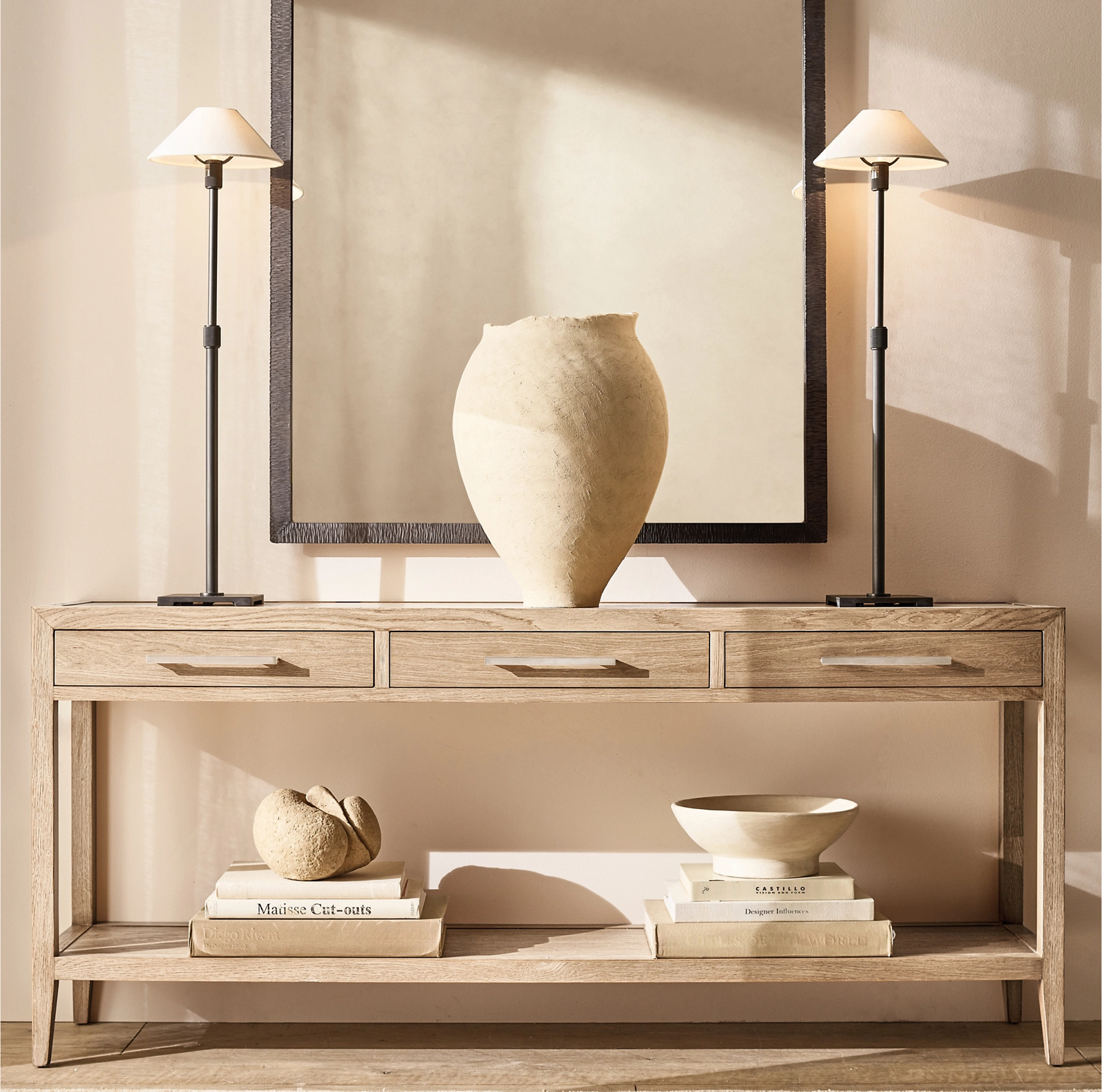 French Contemporary Console Table 3-Drawer Console Table Oak for living room