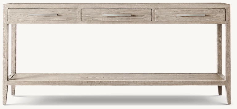 Detail view of French Contemporary Console Table 3-Drawer Console Table showing oak console design