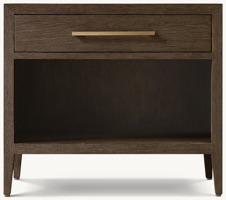 Detail view of French Contemporary Open Nightstand showing oak nightstand design