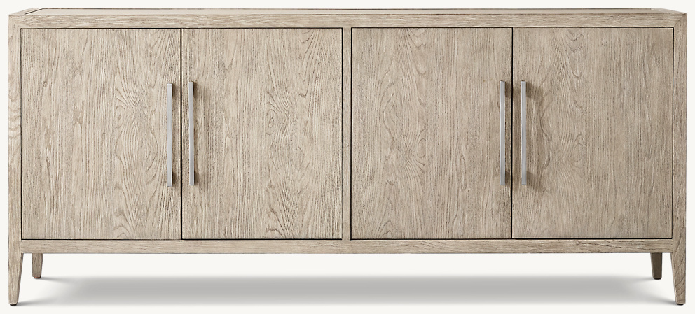 Detail view of French Contemporary Panel 4-Door Sideboard showing oak sideboard design