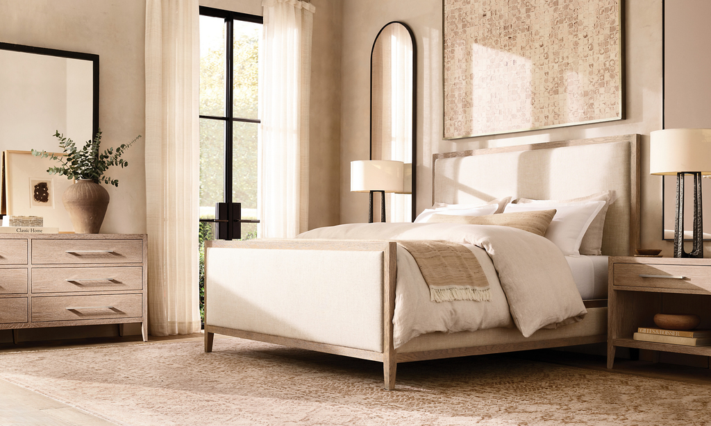 French Contemporary Panel Bed With Footboard Oak for bedroom