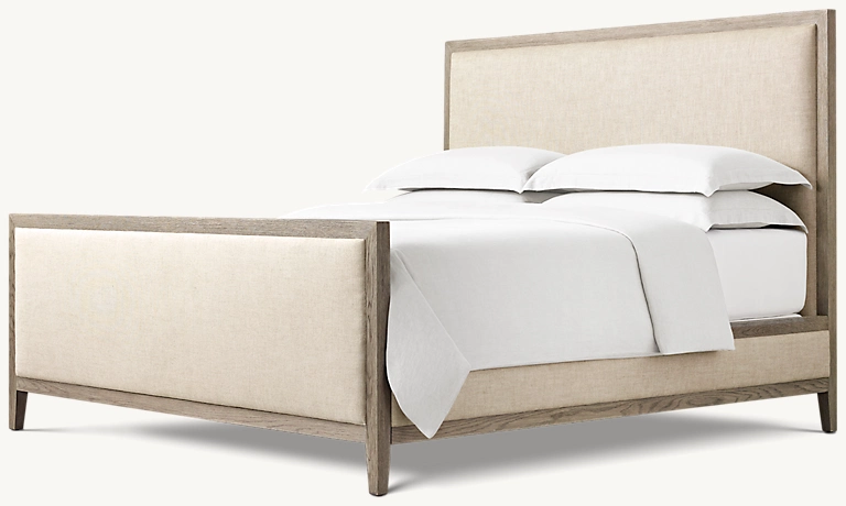 Detail view of French Contemporary Panel Bed With Footboard showing oak panel bed design