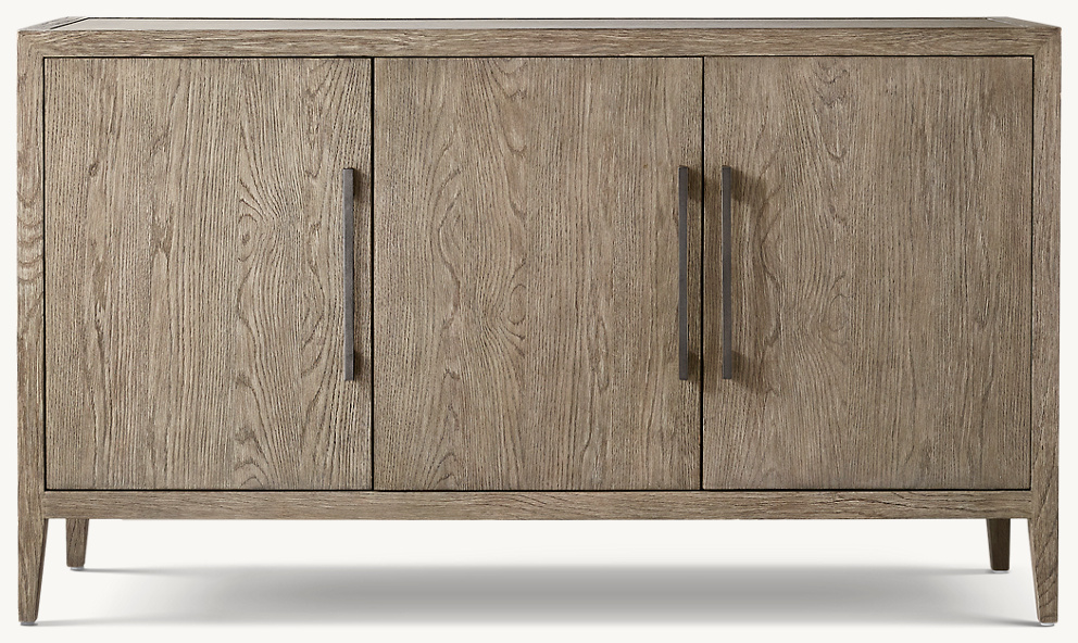 Detail view of French Contemporary Panel Triple-Door Sideboard showing oak sideboard design