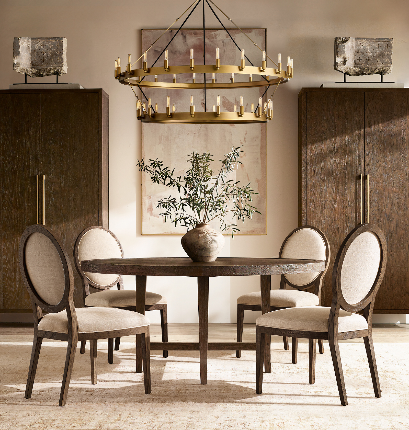 French Contemporary Round Side Chair Oak for home