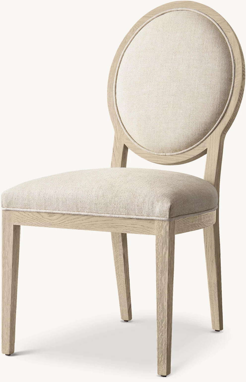 Detail view of French Contemporary Round Side Chair showing oak side chair design