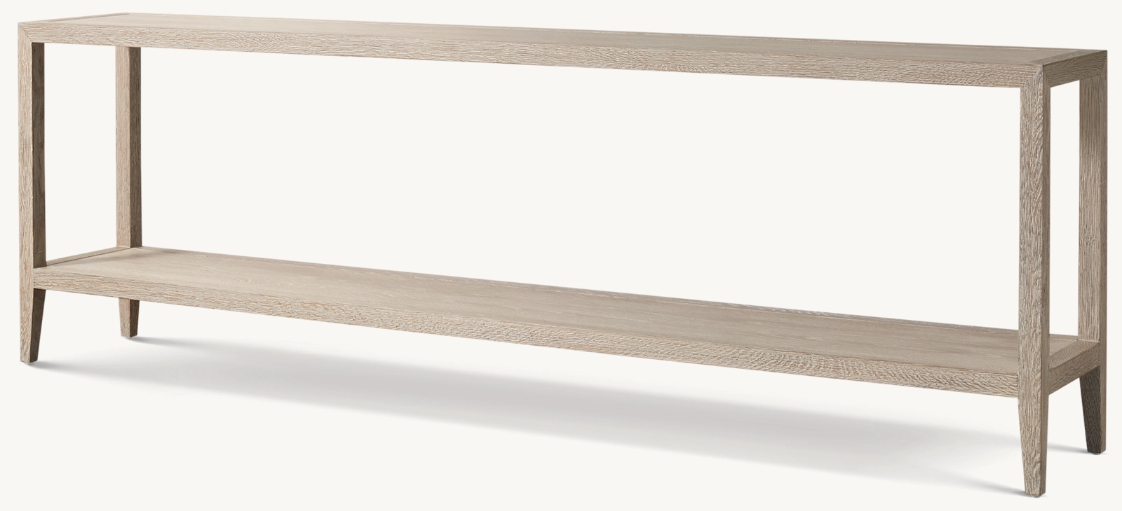 Detail view of French Contemporary Sofa Back Console Table showing oak sofa design