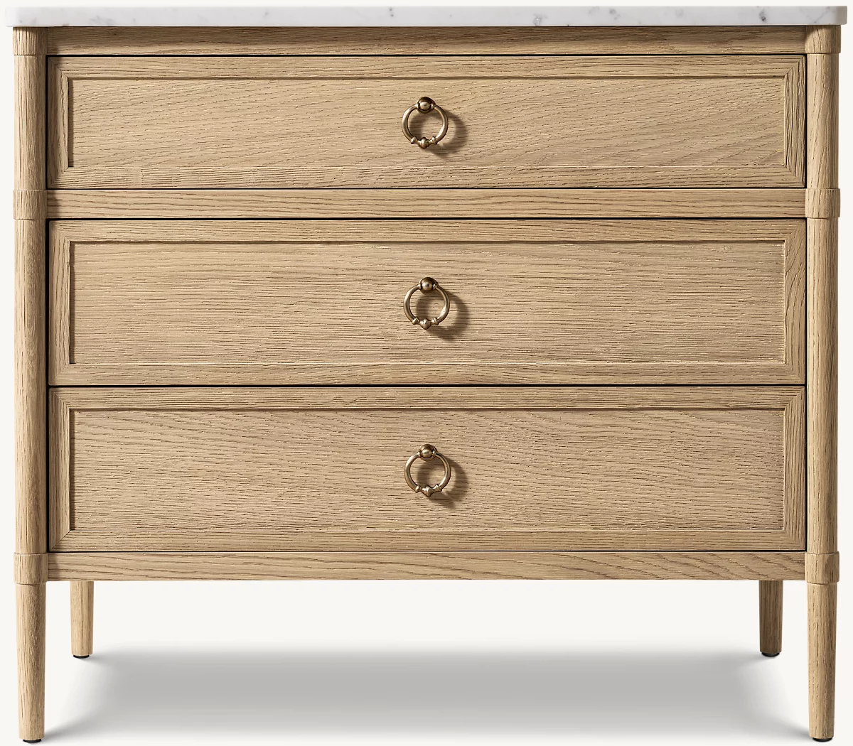 Detail view of FrançOis Marble Closed Nightstand showing oak nightstand design