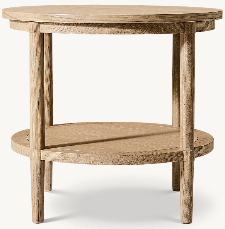 Detail view of FrançOis Round Side Table showing oak side table design