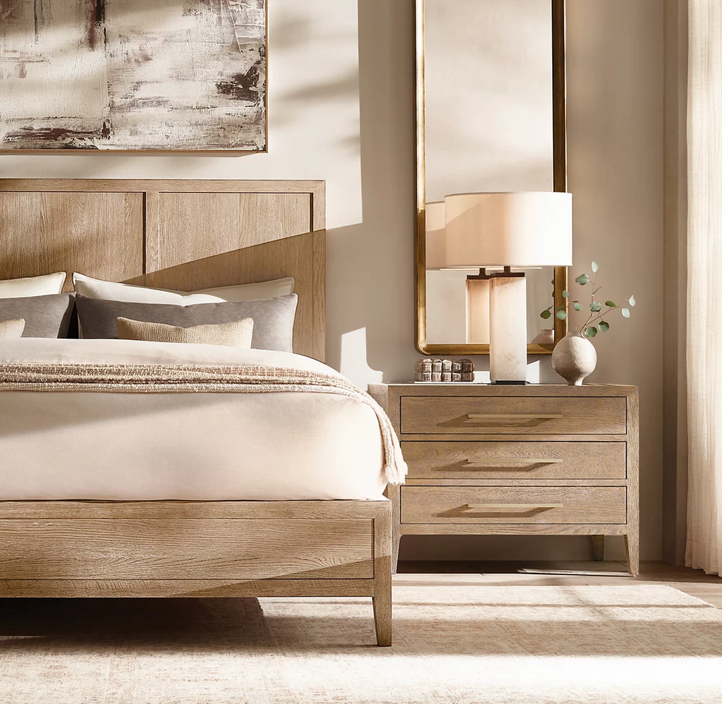 French Contemporary Closed Nightstand Oak for bedroom