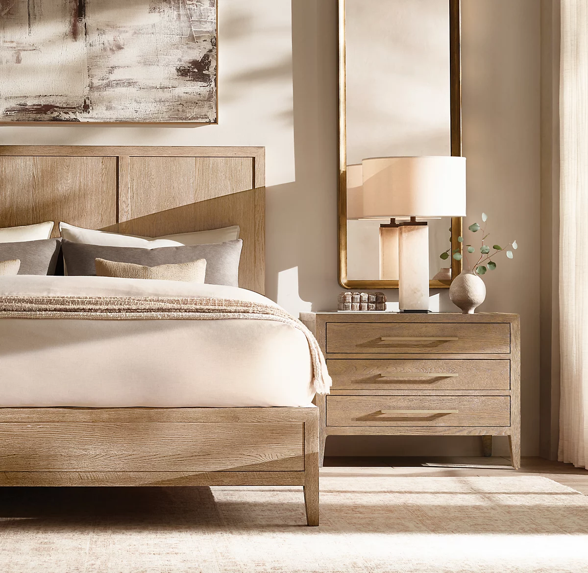 French Contemporary Closed Nightstand Oak for bedroom