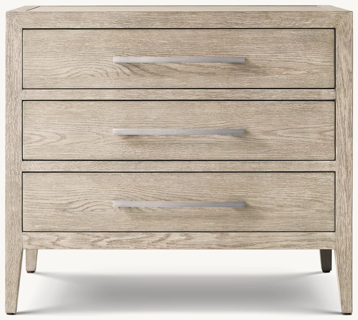 Detail view of French Contemporary Closed Nightstand showing oak nightstand design