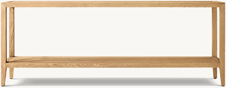 Detail view of French Contemporary Low Console Table showing oak console design