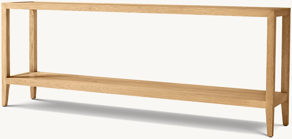 Detail view of French Contemporary Low Console Table showing oak console design