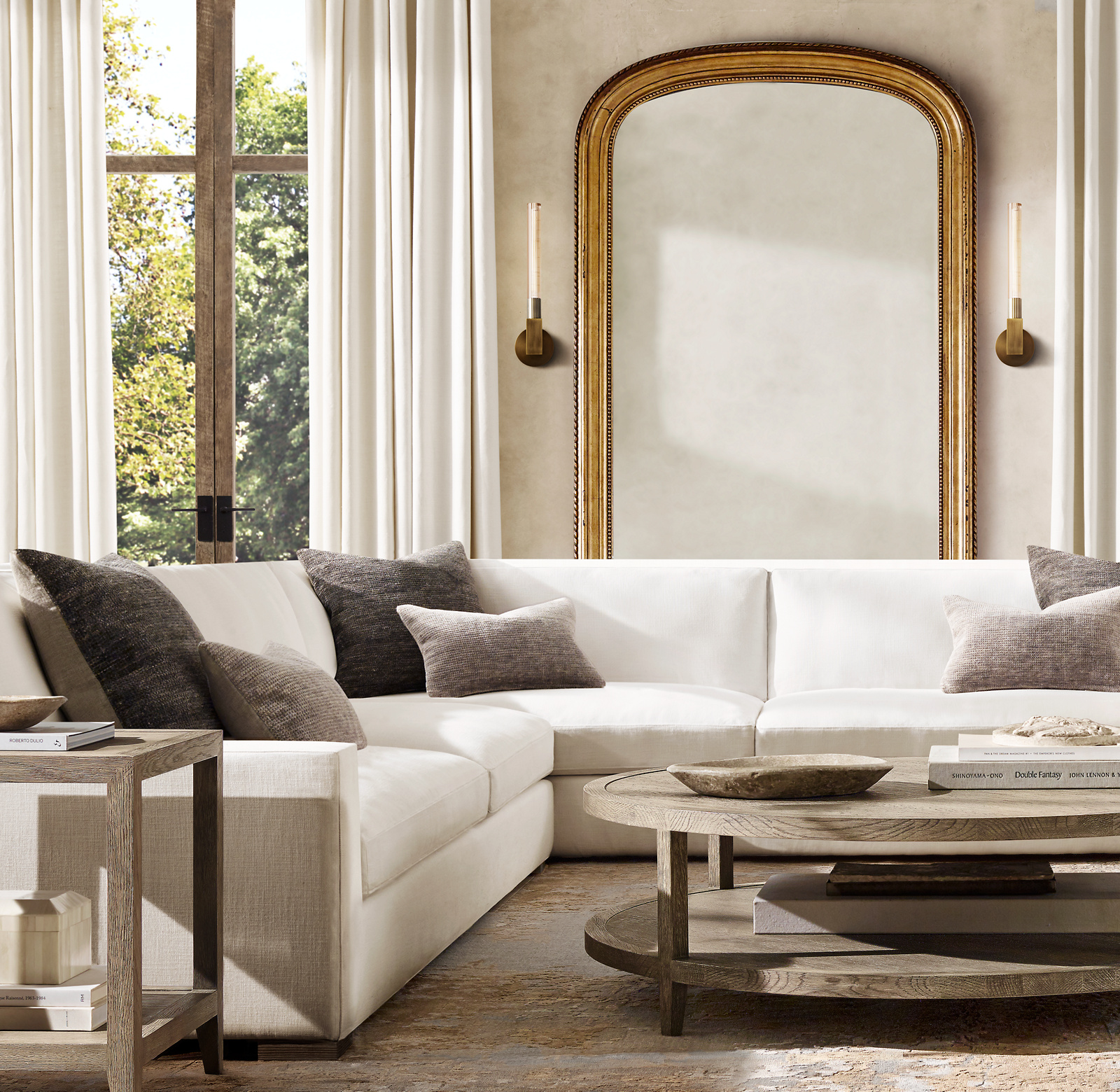 French Contemporary Round Coffee Table Oak for living room