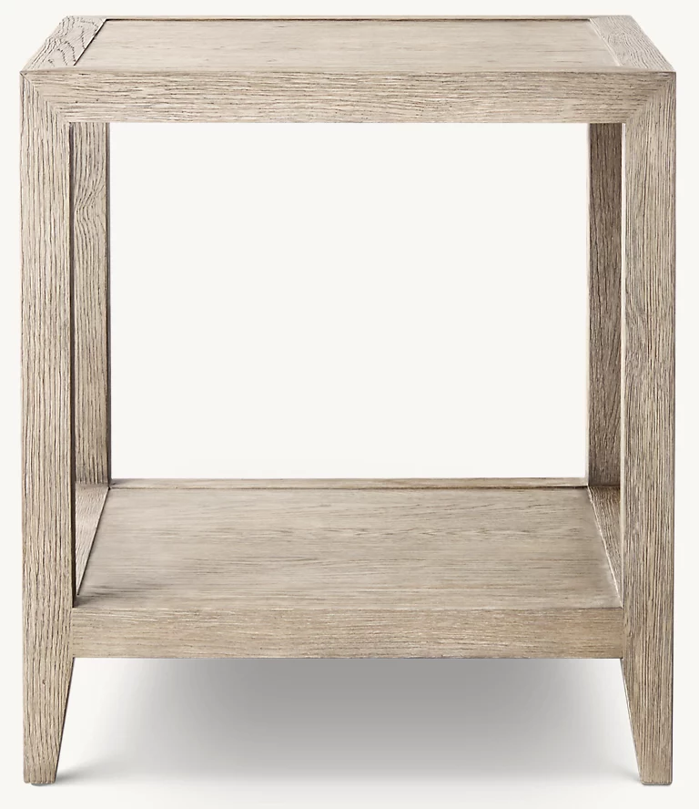 Detail view of French Contemporary Square Side Table showing oak side table design