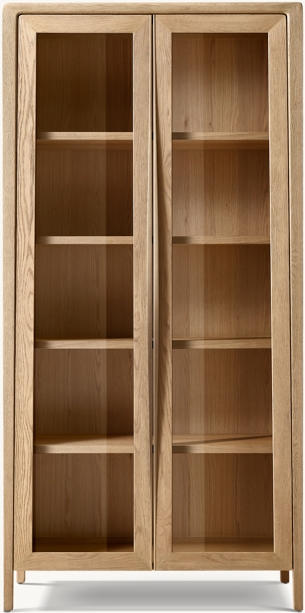 Detail view of Gael Oal Glassl Cabinet showing oak cabinet design