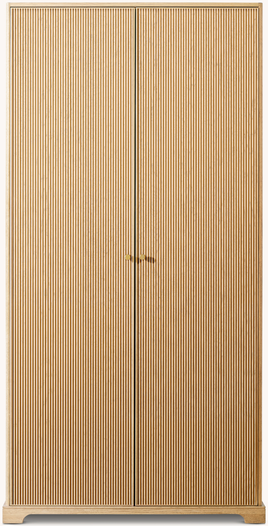 Detail view of Genevieve Reeded Cabinet showing oak cabinet design