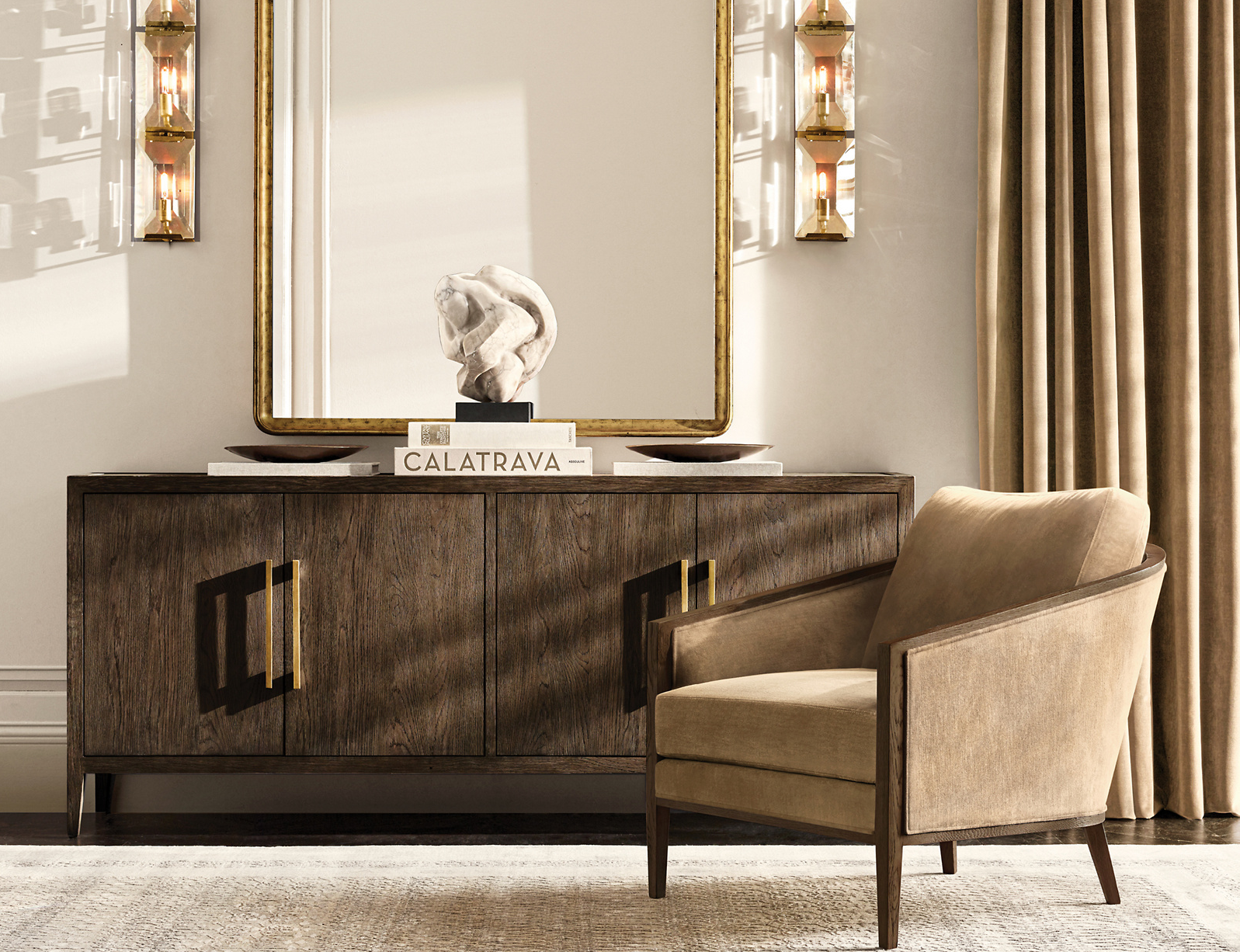 Genevieve Reeded Double-Door Sideboard Oak for living room