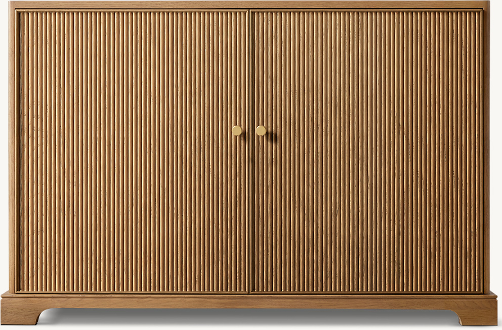 Detail view of Genevieve Reeded Double-Door Sideboard showing oak sideboard design
