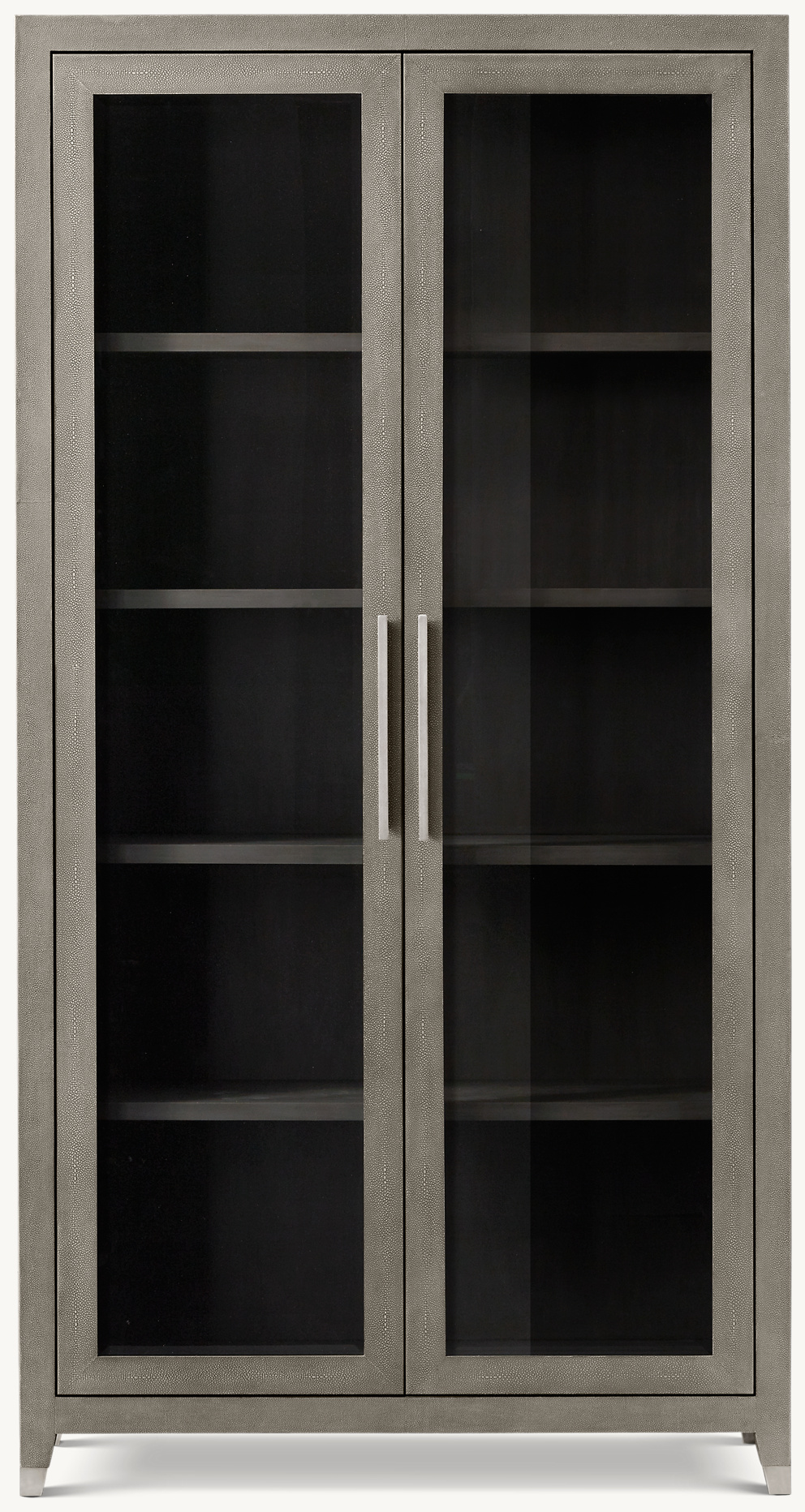 Detail view of Graydon Shagreen Glass Double-Door Cabinet showing shagreen cabinet design