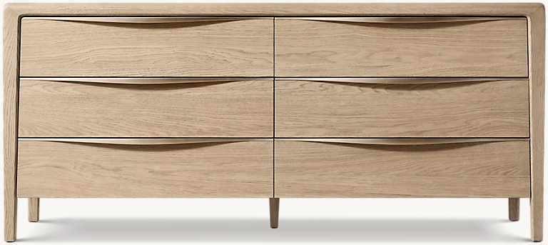 Detail view of Gael Oak 6-Drawer Dresser showing oak dresser design