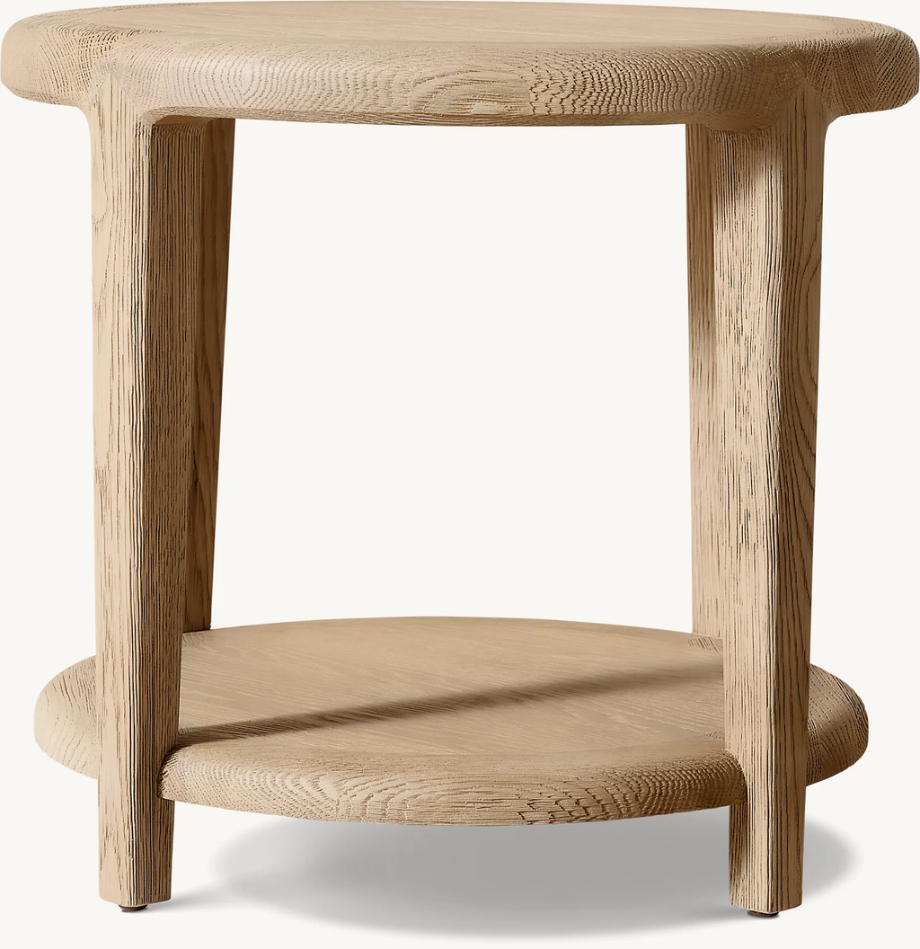 Detail view of Gael Oak Round Side Table showing oak side table design