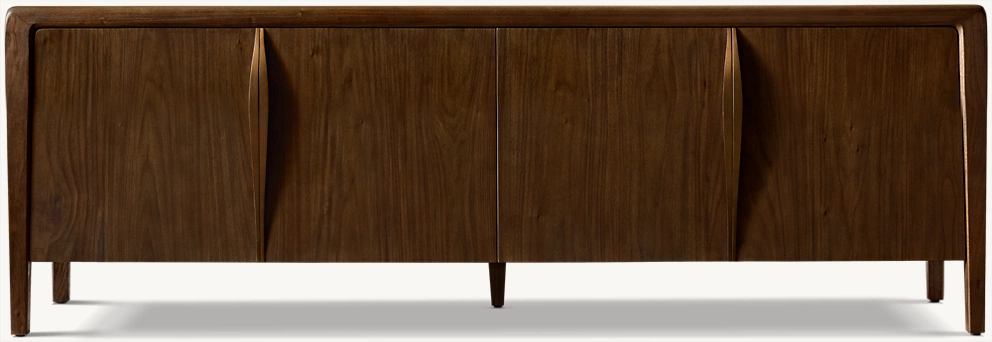 Detail view of Gael Walnut 4-Door Media Console showing walnut media console design