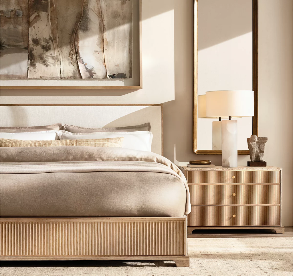 Genevieve Emperador Reeded Closed Nightstand Oak for bedroom
