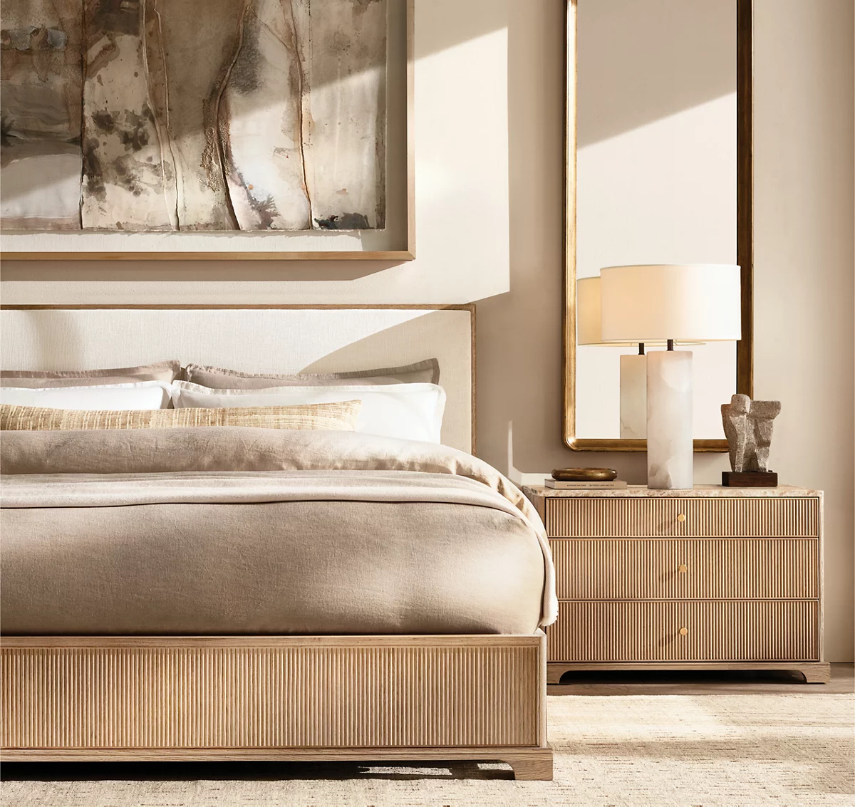Genevieve Emperador Reeded Closed Nightstand Oak for bedroom
