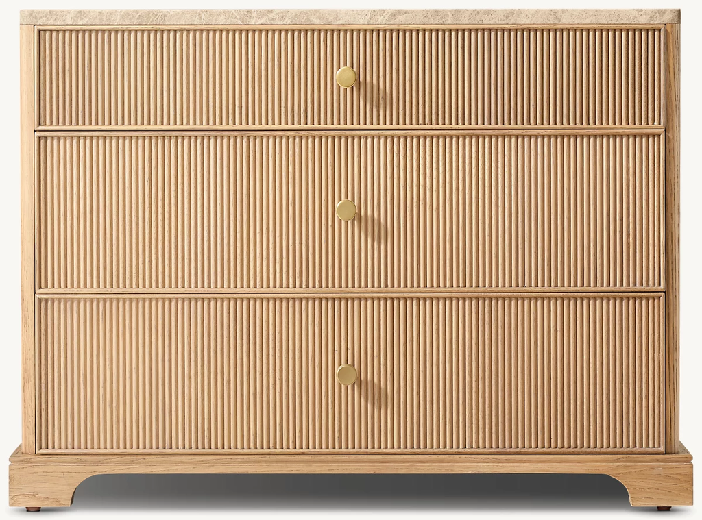 Detail view of Genevieve Emperador Reeded Closed Nightstand showing oak nightstand design
