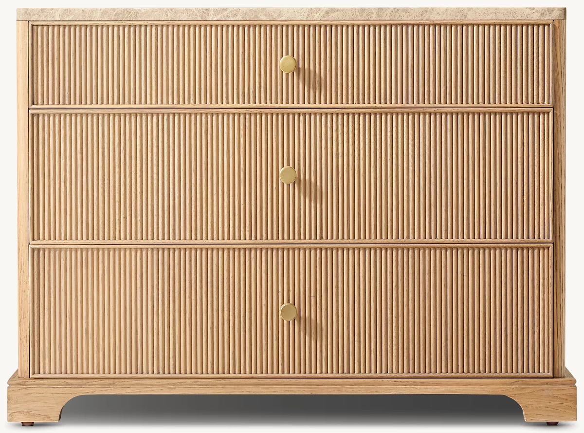 Detail view of Genevieve Emperador Reeded Closed Nightstand showing oak nightstand design
