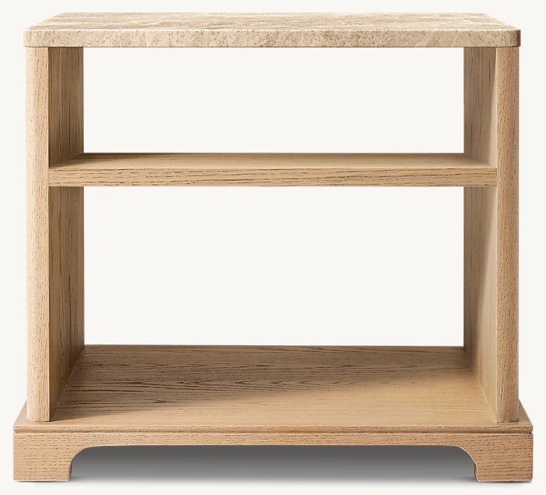 Detail view of Genevieve Emperador Square Side Table showing oak side table design