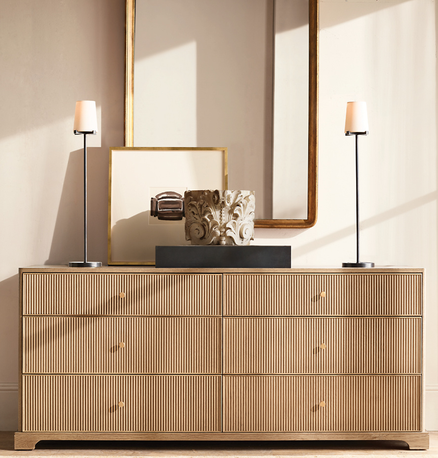Genevieve Reeded 6-Drawer Dresser Oak for bedroom