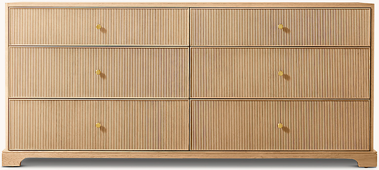 Detail view of Genevieve Reeded 6-Drawer Dresser showing oak dresser design