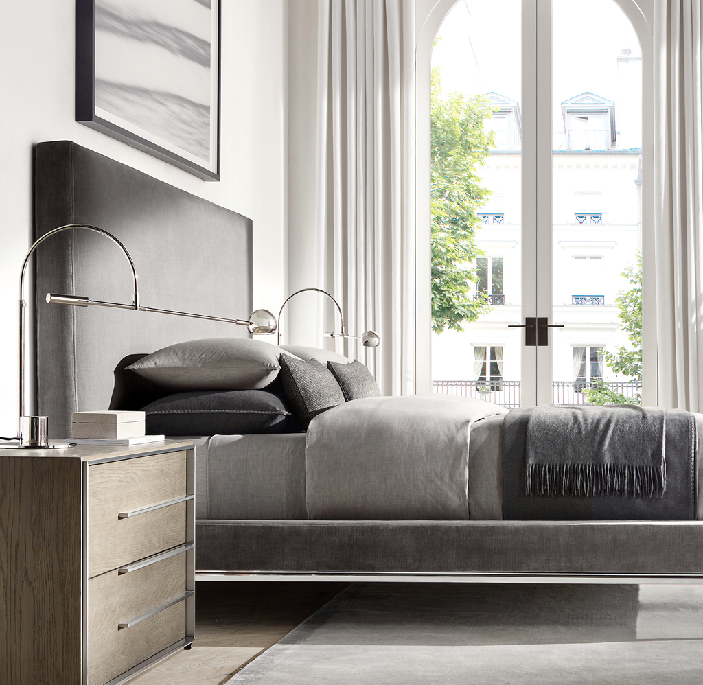 Italia Panel Rectangular Channel Platform Bed-Metal Base Iron for bedroom