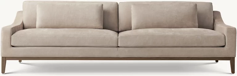 Detail view of Italia Slope Arm Sofa - Oak Base showing oak sofa design