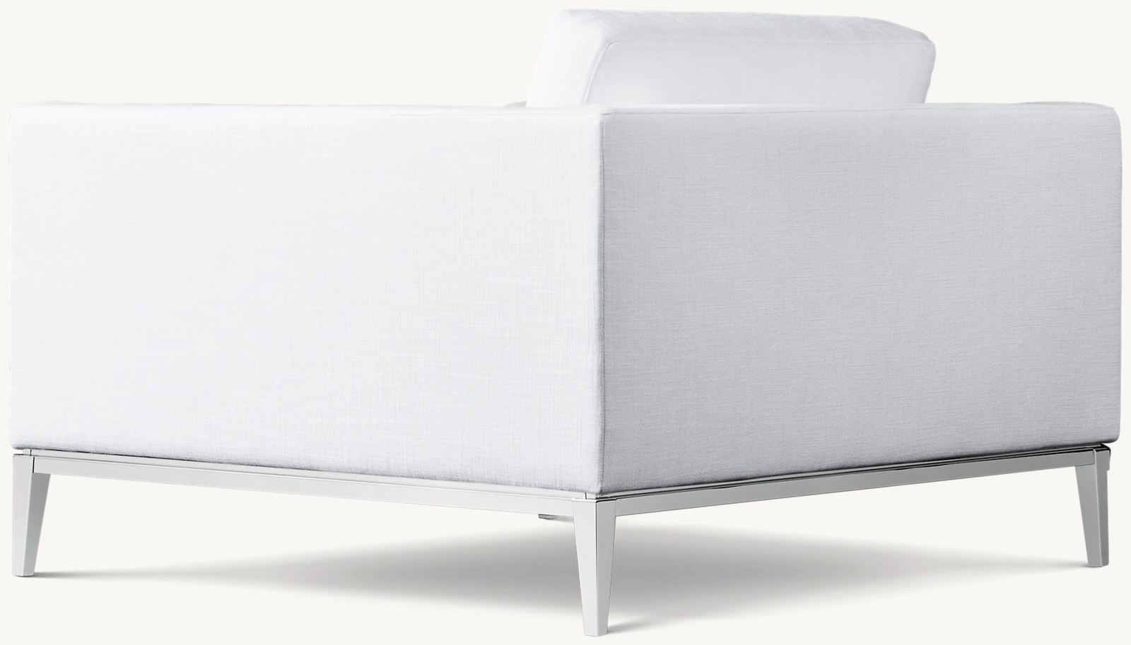 Detail view of Italia Taper Arm Chair-Metal Base showing fabric armchair design