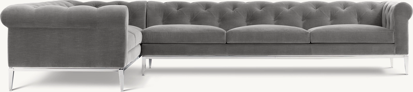 Detail view of Italia Chesterfield Customizable Sectional - Metal Base showing fabric sectional design