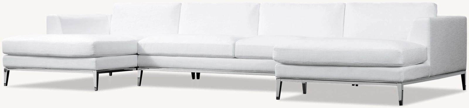 Detail view of Italia Leather Taper Arm Customizable Sectional - Metal Base showing fabric sectional design
