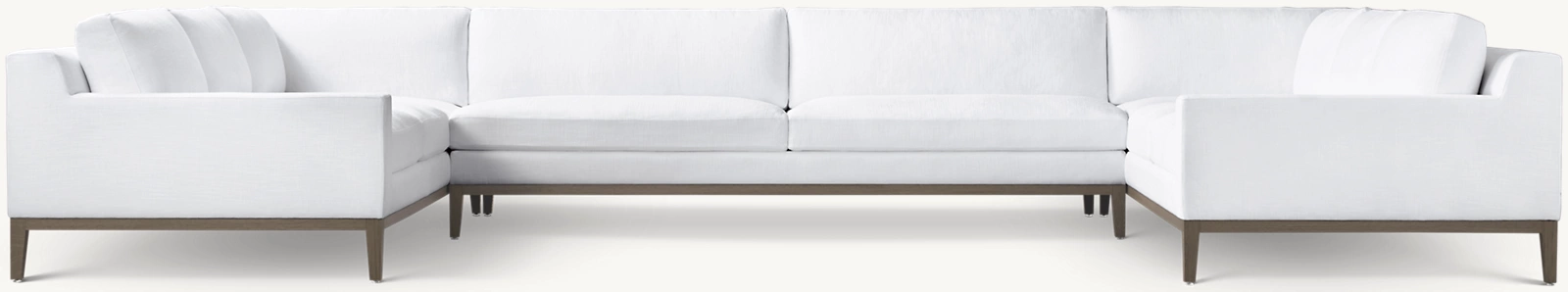 Detail view of Italia Track Arm Customizable Sectional - Oak Base showing oak sectional design